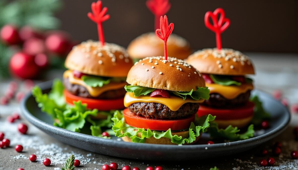 Inspiration de garnitures festives pour mini burgers apéritifs de Noël Inspiration de garnitures festives pour mini burgers apéritifs de Noël