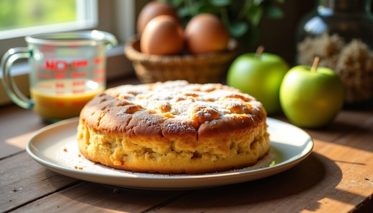 Gâteau moelleux au yaourt et pommes avec 2 œufs : la recette facile au pot doseur Gâteau moelleux au yaourt et pommes avec 2 œufs : la recette facile au pot doseur